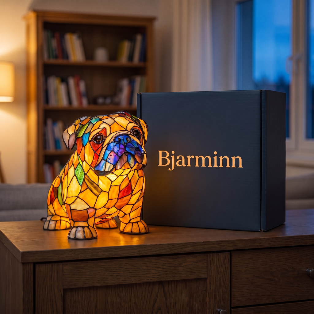 Dýralampi – Svartur hundur með gjafaöskju frá Bjarmanum